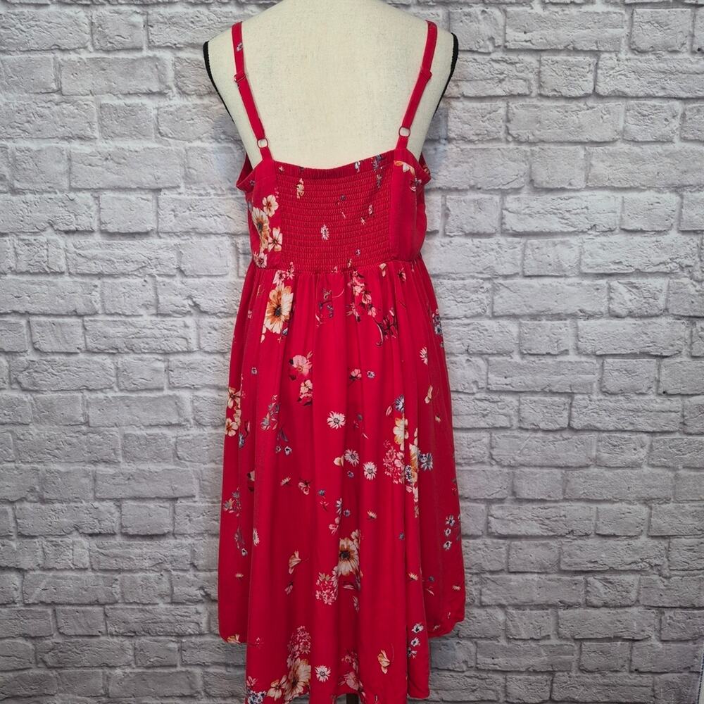 Torrid Red Floral Challis Tank Hi-Lo Skater Sundress Spaghetti Strap Pockets M/L - Picture 8 of 12